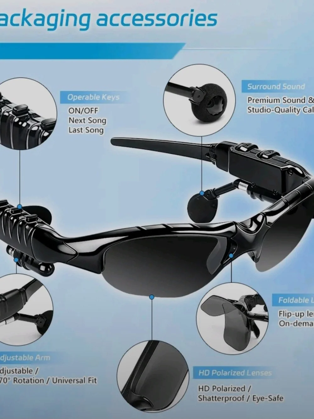 Bluetooth Smart Sunglasses ,  Headphones Hands-Free Calling Stereo 5.0. Uni-Sex.